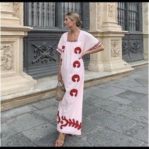 Zara Pink Embroidered Bloggers Fav Maxi Dress